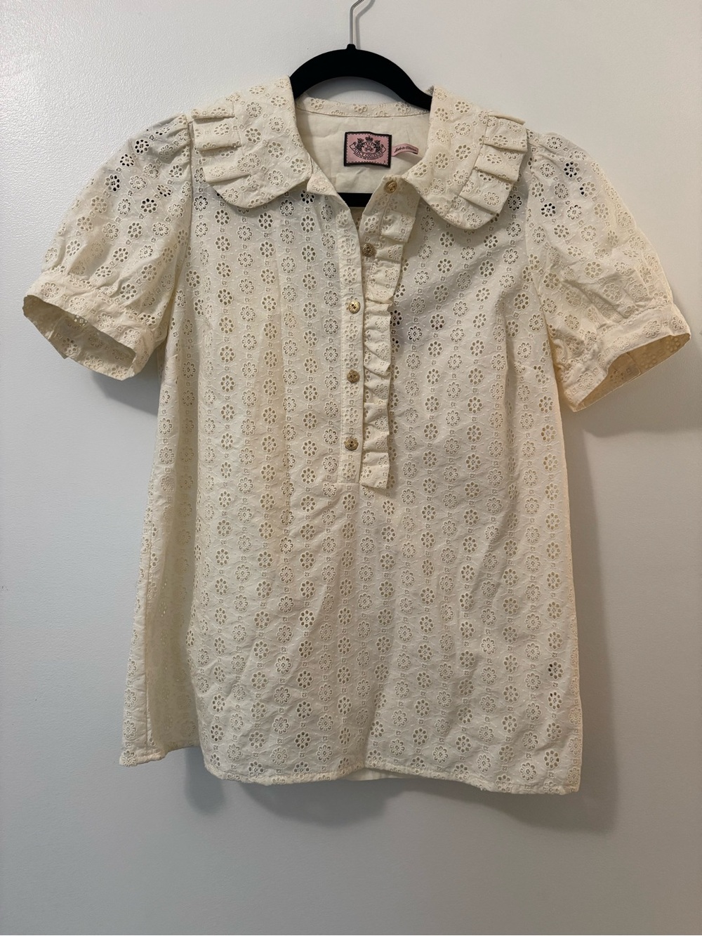 Juicy Couture Cream Eyelet Ruffle Collar Top